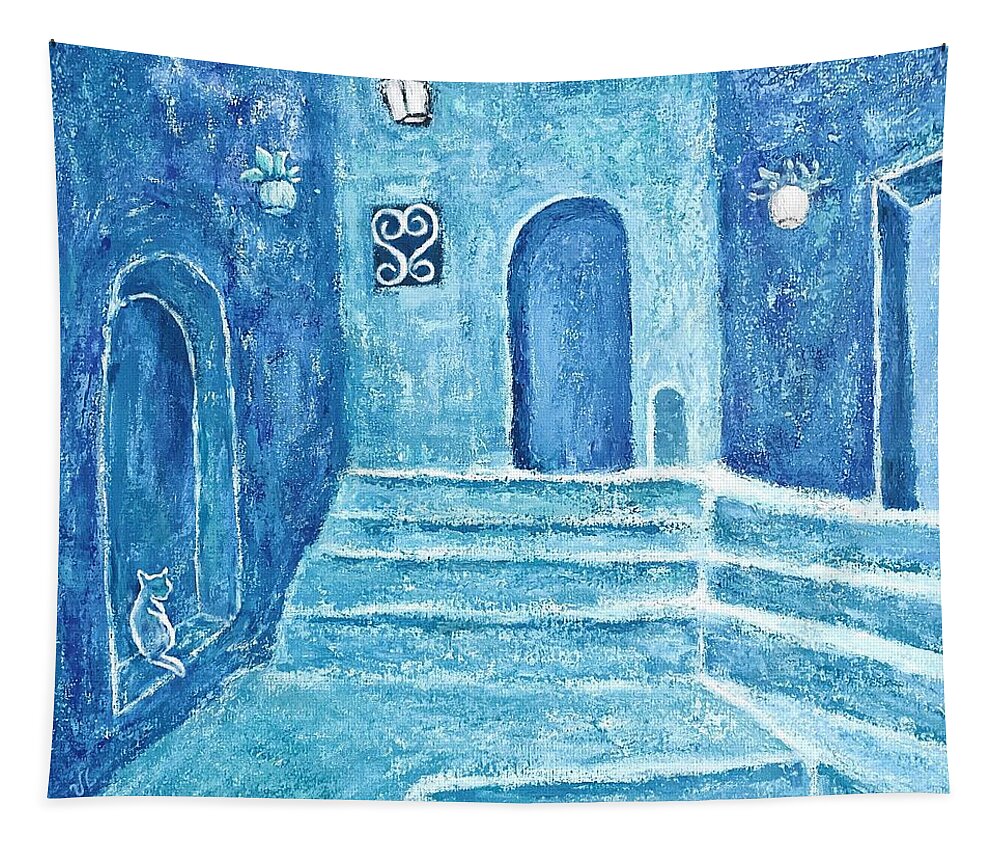 Blue Tapestry featuring the painting Blue Morocco by Victoria Lakes
