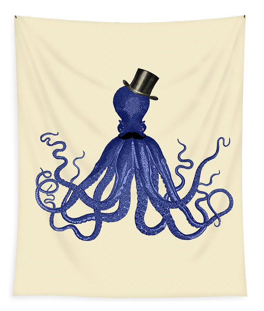 Octopus Tapestry featuring the digital art Blue octopus by Madame Memento