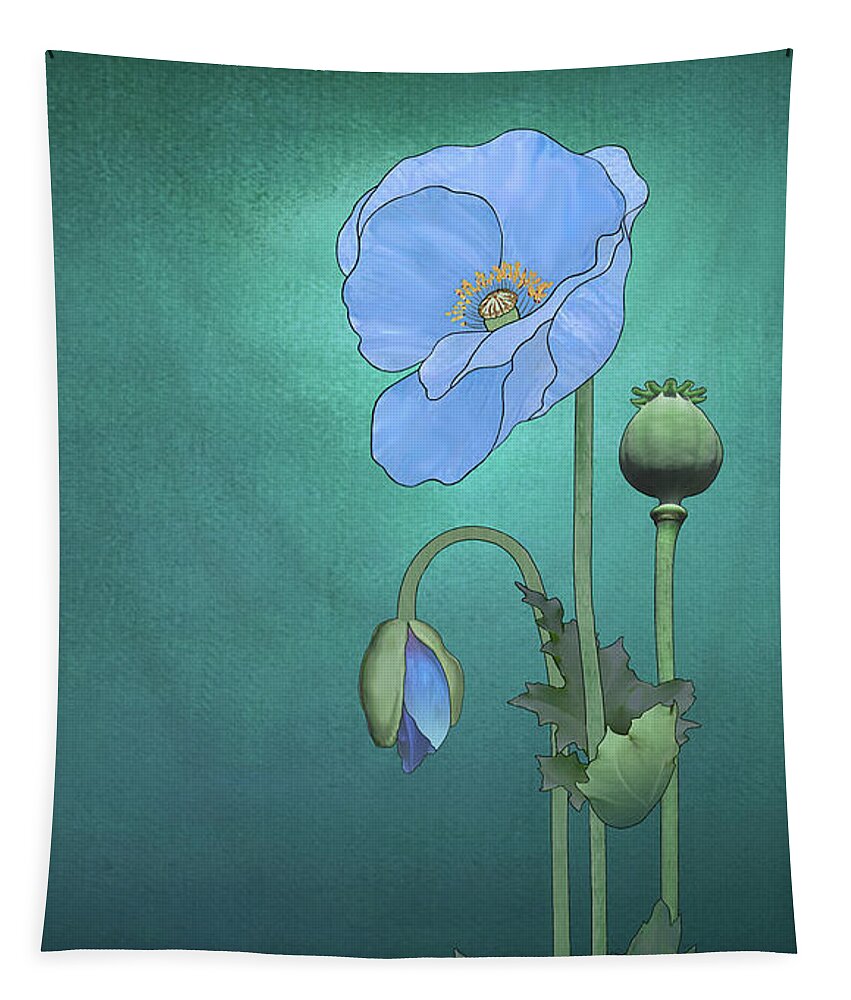 Flower Tapestry featuring the mixed media Blue Poppy by M Spadecaller