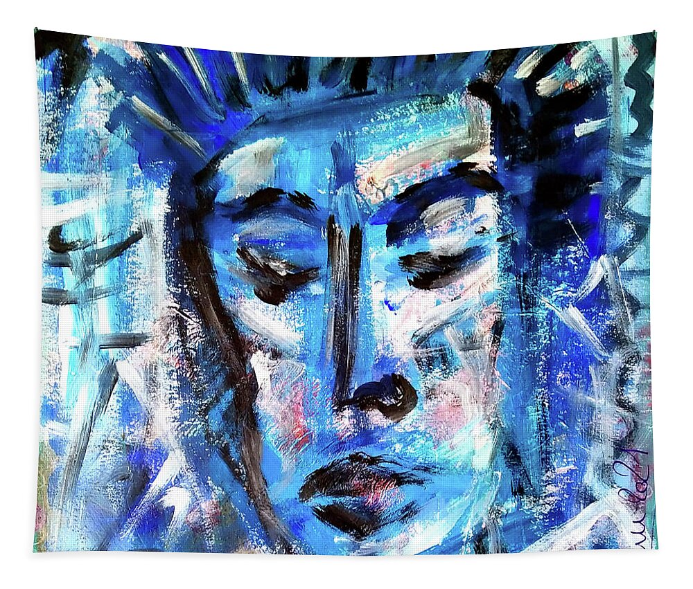 Blue Tapestry featuring the mixed media Blue Portrait by Mimulux Patricia No