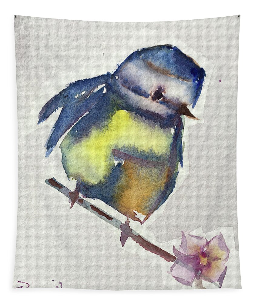 Blue Tit Tapestry featuring the painting Blue by Roxy Rich
