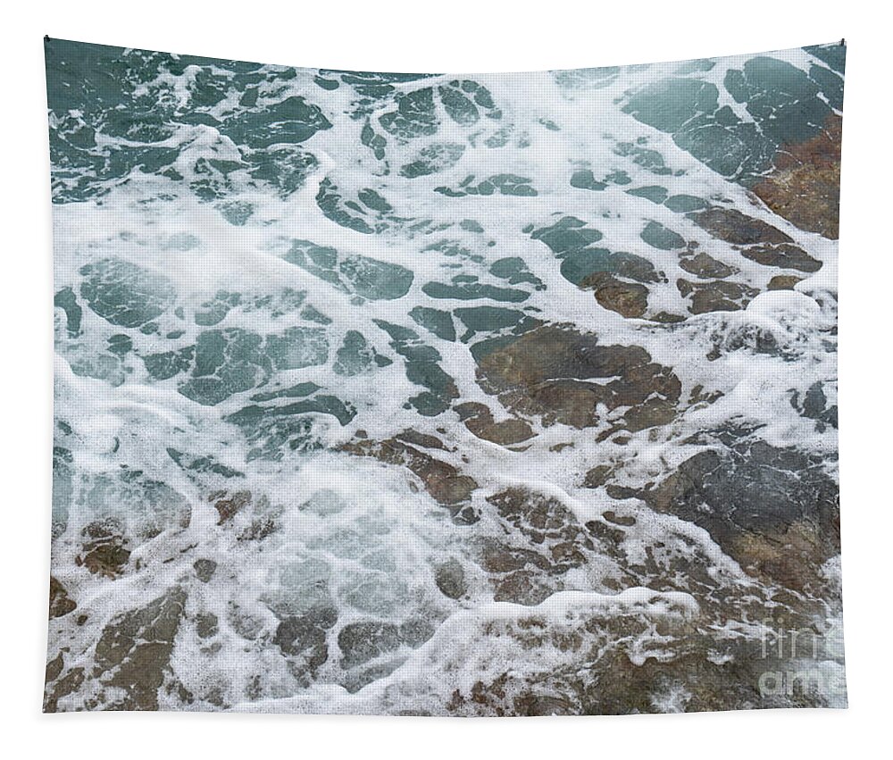 Sea Water Tapestry featuring the photograph Blue sea water flows over the rocks 3 by Adriana Mueller