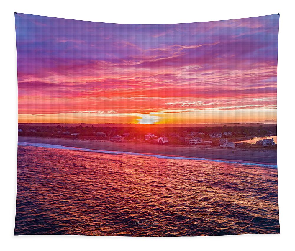 Beach Tapestry featuring the photograph Blue Shutter East Beach by Veterans Aerial Media LLC