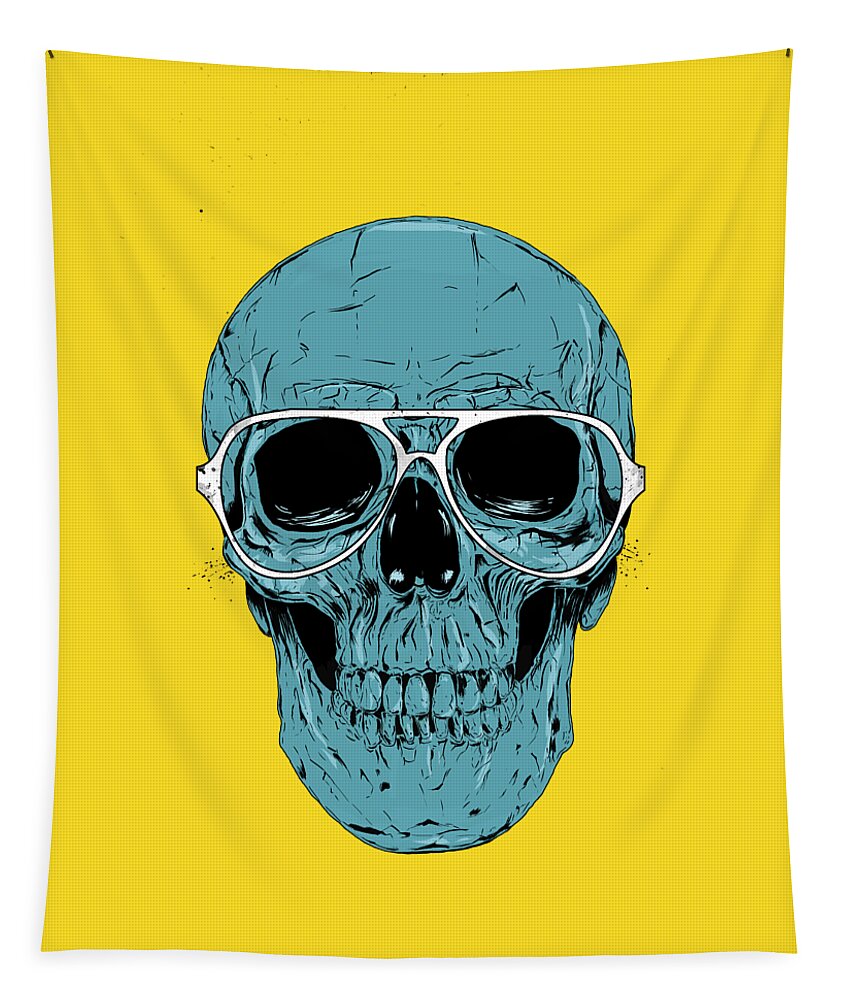 Skull Tapestry featuring the drawing Blue skull by Balazs Solti