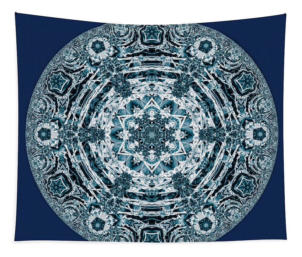 Snowflake Tapestry featuring the mixed media Blue Snowflake Kaleidoscope by Eileen Backman