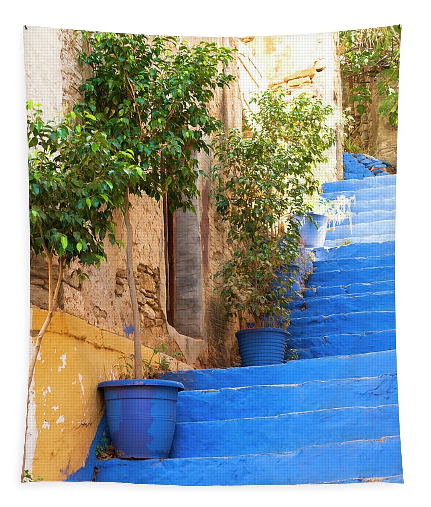 Stairs Tapestry featuring the photograph Blue stairs by Anna Kluba