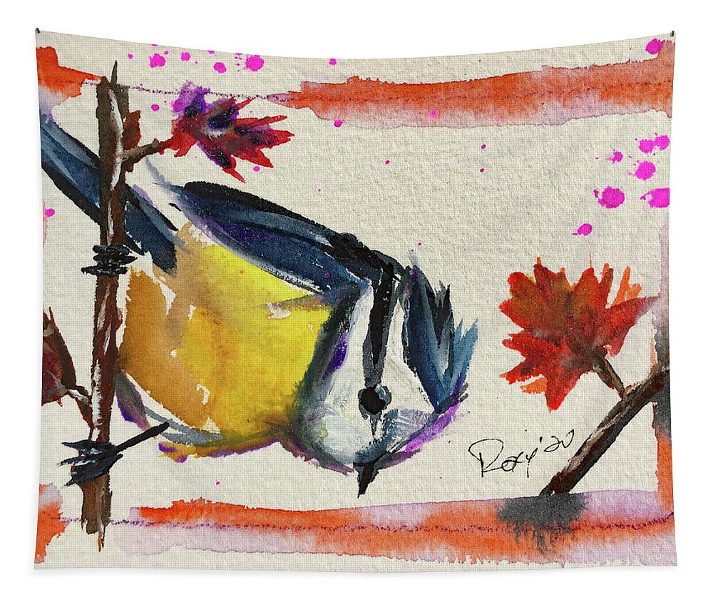 Blue Tit Tapestry featuring the painting Blue Tit by Roxy Rich