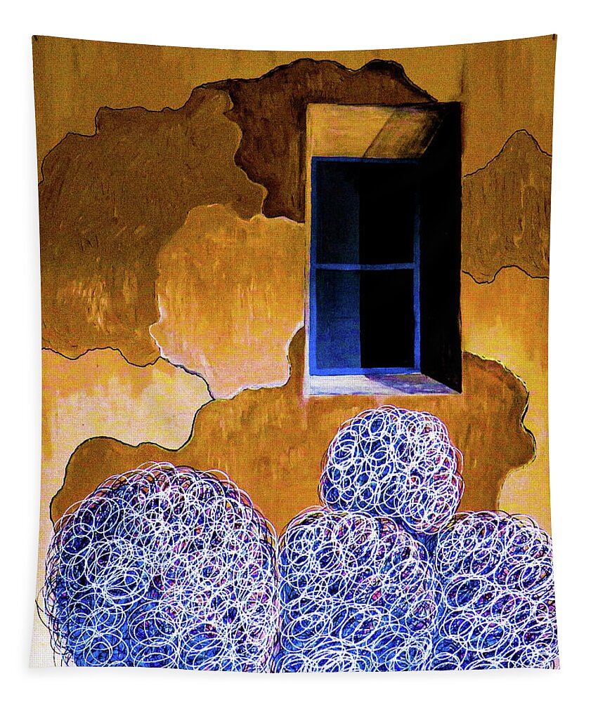 Southwest Tapestry featuring the painting Blue Tumbleweeds at Blue Window Two by Ted Clifton
