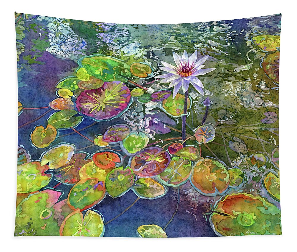 Blue Water Lily Tapestry featuring the painting Blue Water Lily - Nymphaea Blooming by Hailey E Herrera