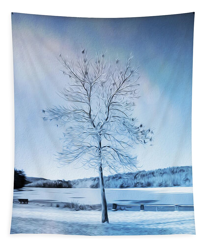 Landscape Tapestry featuring the photograph Blue Winter Tree by Crystal Wightman