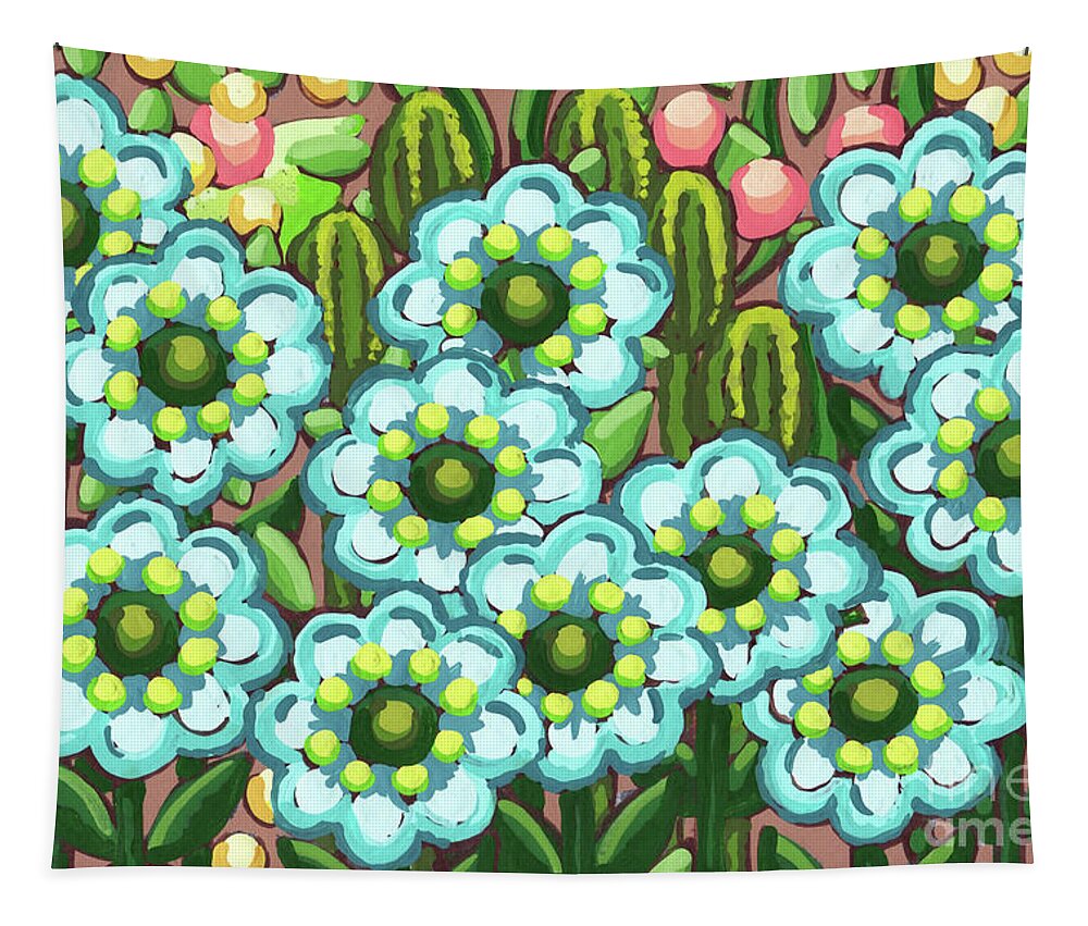 Flower Tapestry featuring the painting Blueberry Bubble Gum. Posy Picnic Painting Series by Amy E Fraser