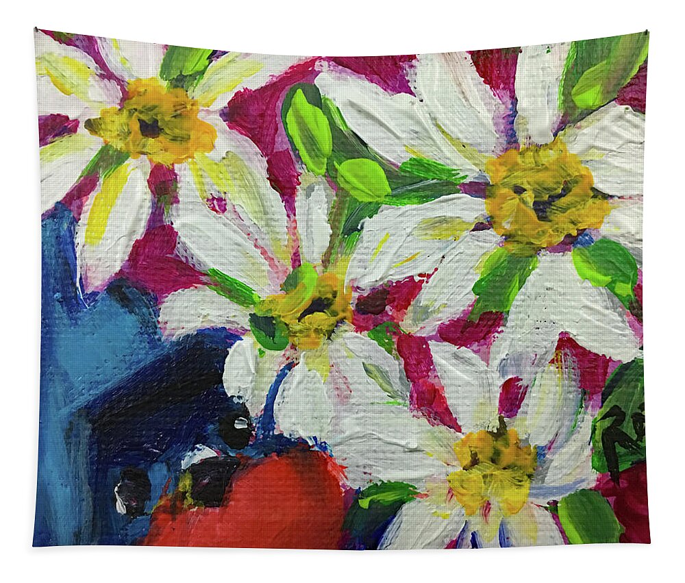 Bluebird Tapestry featuring the painting Bluebird in Daisies by Roxy Rich