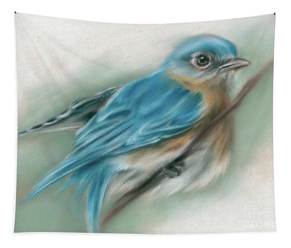 Bird Tapestry featuring the painting Bluebird Perched on a Twig by MM Anderson