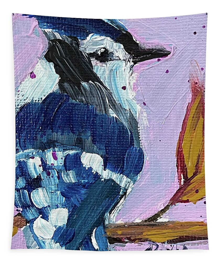 Bluejay Tapestry featuring the painting Bluejay by Roxy Rich