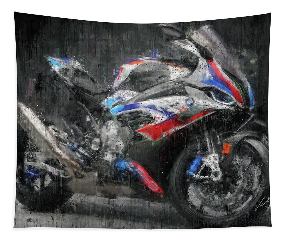 Motorcycle Tapestry featuring the painting BMW S1000RR Motorcycle by Vart by Vart