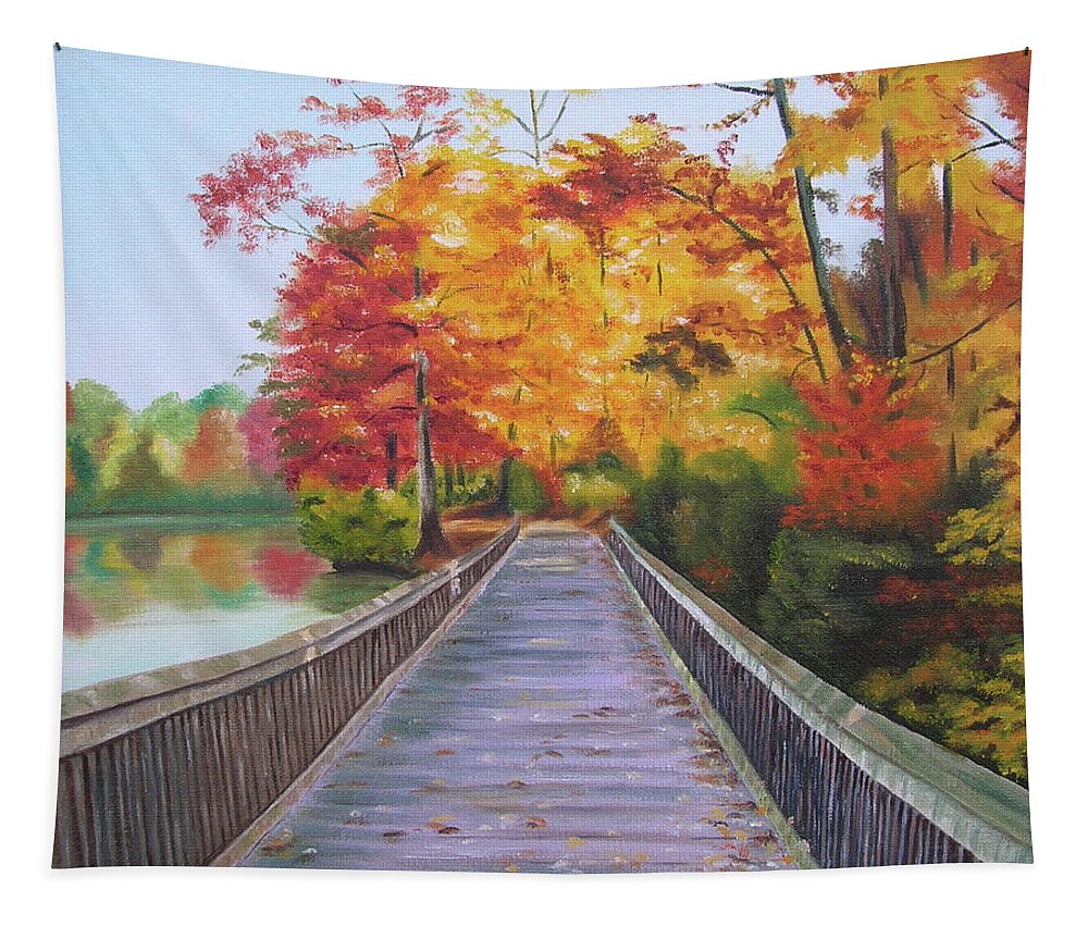 Fall Tapestry featuring the painting Boardwalk by Jill Ciccone Pike