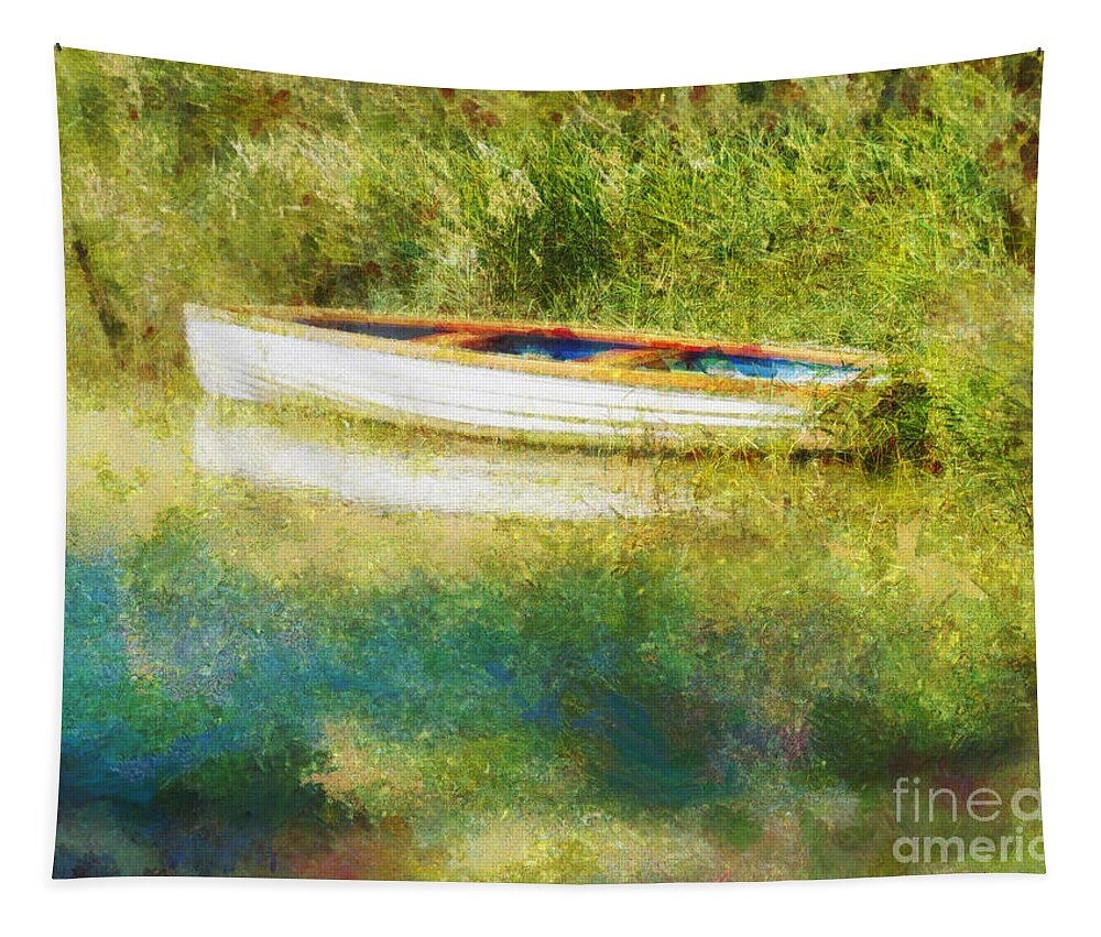 Boat Tapestry featuring the painting Boat on Balaton by Alexa Szlavics