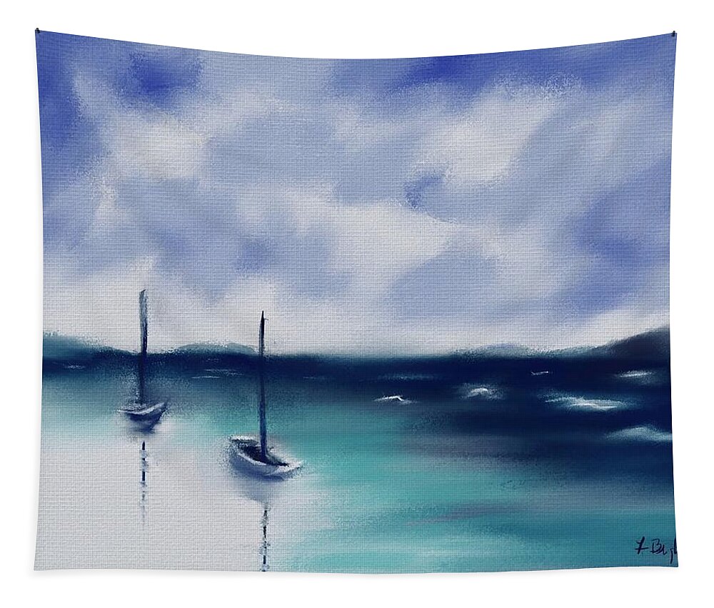 Ipad Painting Tapestry featuring the digital art Boats in the Virgin Islands by Frank Bright