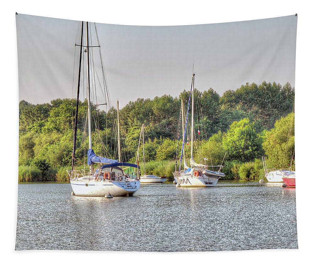 La Vilaine Tapestry featuring the photograph Boats on La Vilaine, Brittany, France #4 by Elaine Teague
