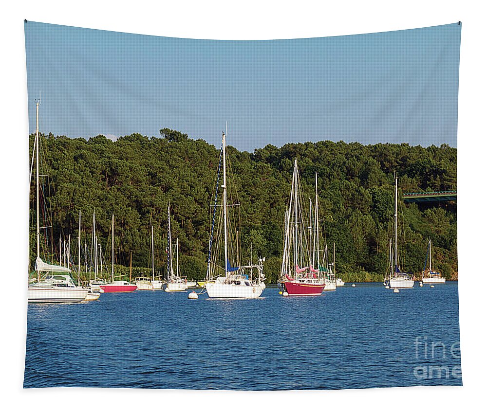 La Vilaine Tapestry featuring the photograph Boats on La Vilaine, Brittany, France by Elaine Teague