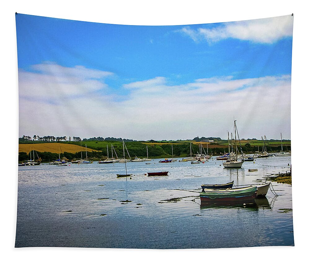 Brittany Tapestry featuring the photograph Boats under a blue sky by Jim Feldman