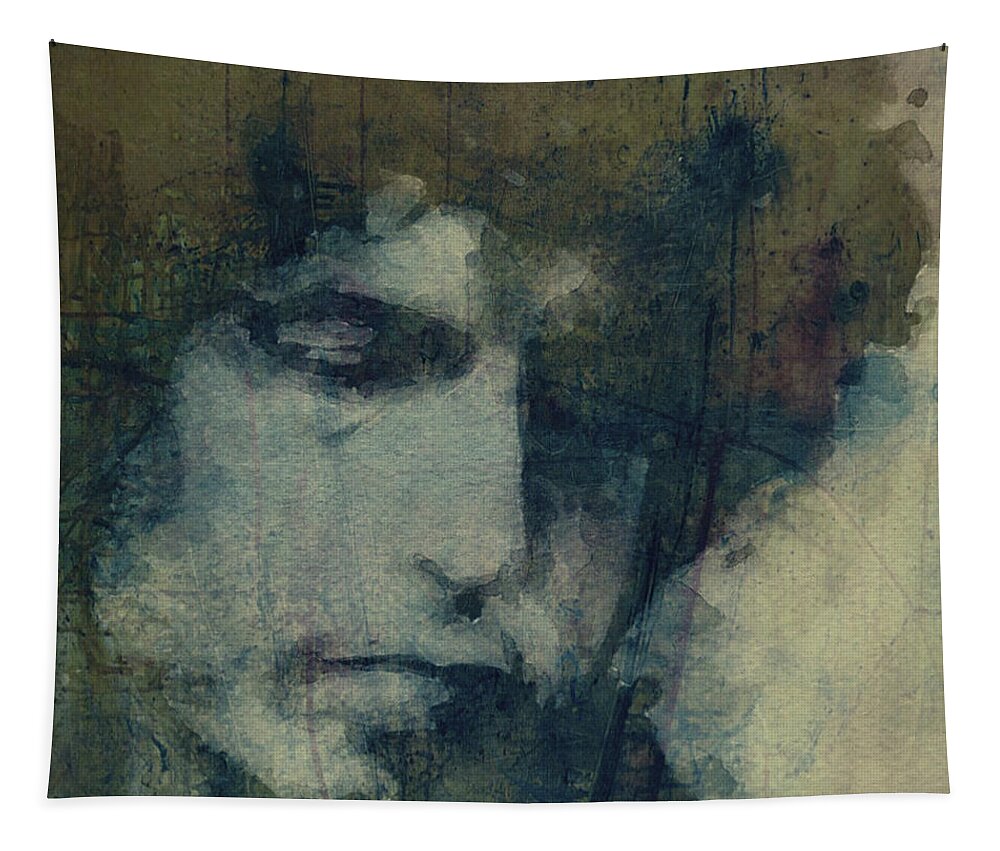 Bob Dylan Tapestry featuring the painting Bob Dylan - Blue by Paul Lovering