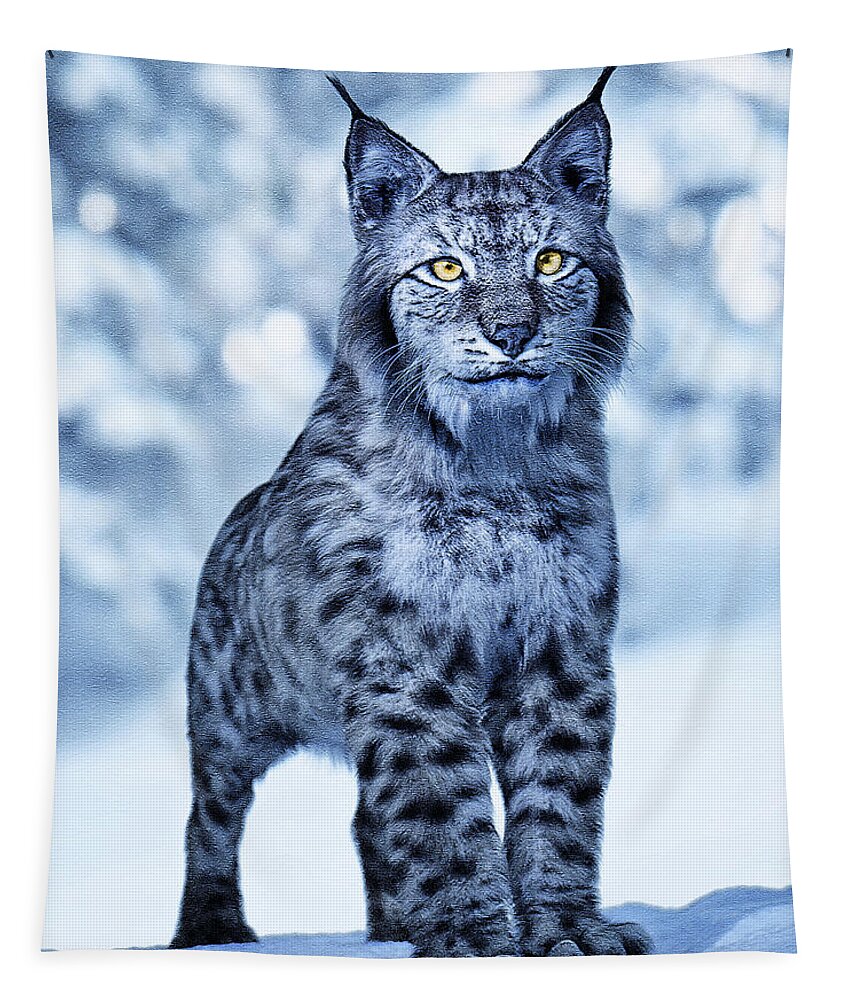 Snow Leopard Tapestry featuring the digital art Bobcat V2 by Marty's Royal Art