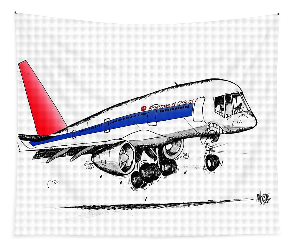 Boeing Tapestry featuring the drawing Boeing 757 by Michael Hopkins