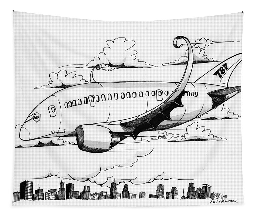 Boeing Tapestry featuring the drawing Boeing 767 by Michael Hopkins