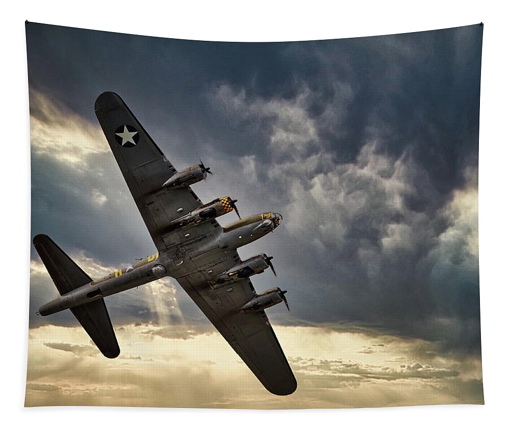 Usa Tapestry featuring the photograph Boeing B-17 Flying Fortress, World War 2 Bomber Aircraft by Rick Deacon