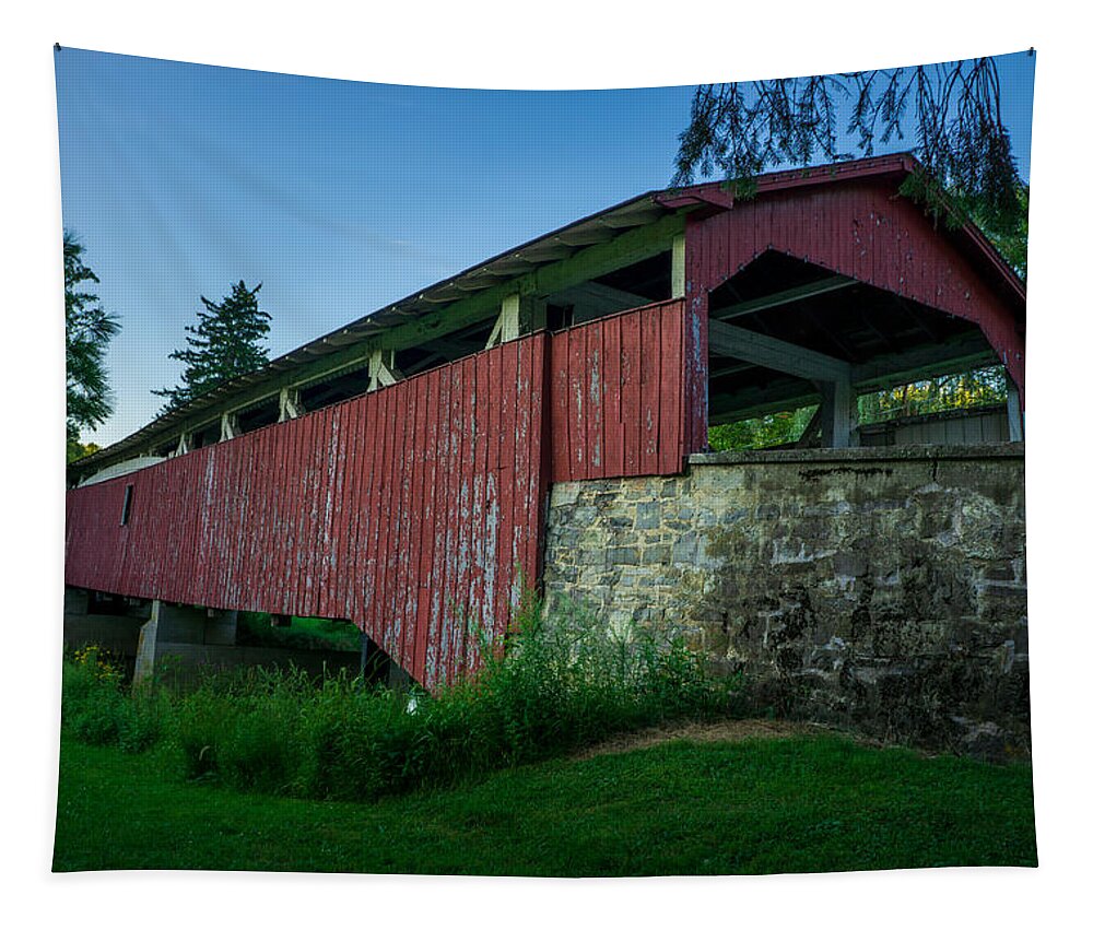 Bogert Covered Bridge Tapestry featuring the photograph Bogert Covered Bridge - Long View by Jason Fink