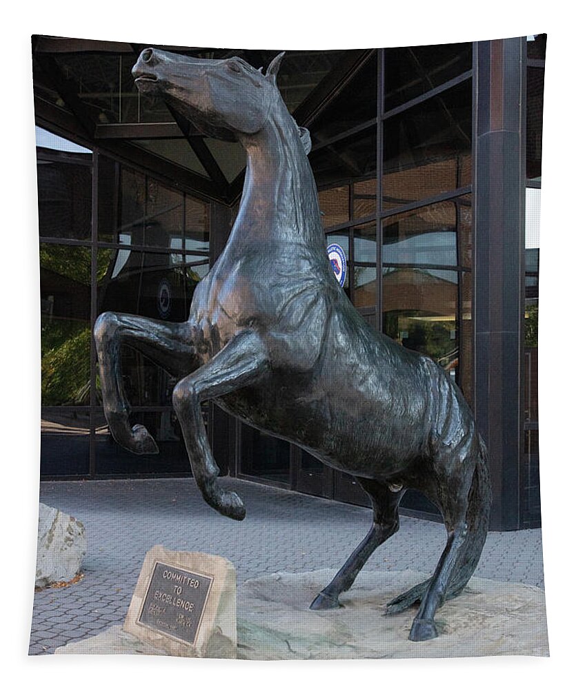 Boise State University Broncos Tapestry featuring the photograph Boise State University Bronos statue by Eldon McGraw