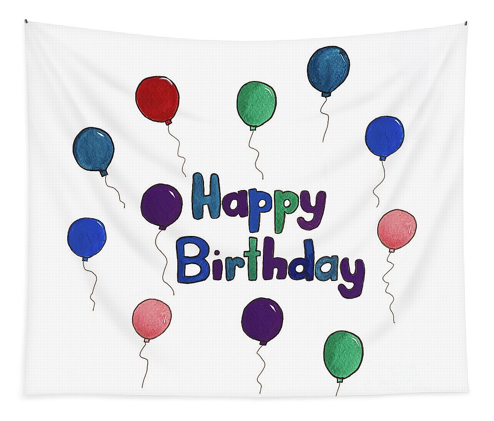 Happy Birthday Tapestry featuring the mixed media Bold Birthday Balloons by Lisa Neuman