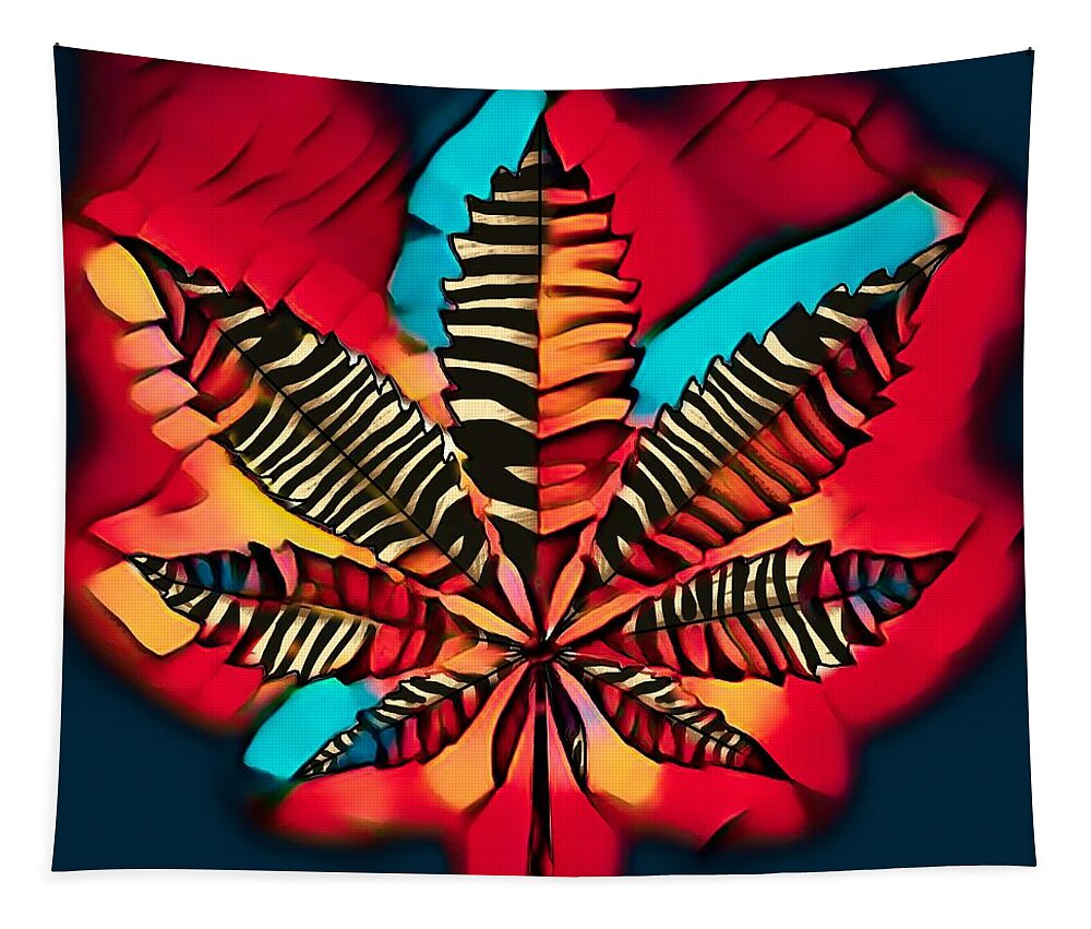 Marijuana Leaf Tapestry featuring the mixed media Bold Zebra Striped Marijuana Leaf by Joan Stratton