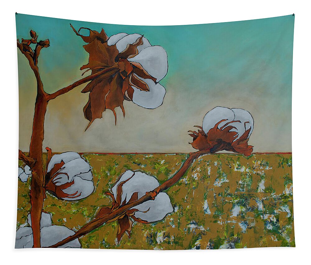 Cotton Tapestry featuring the painting Bolls by Robin Valenzuela