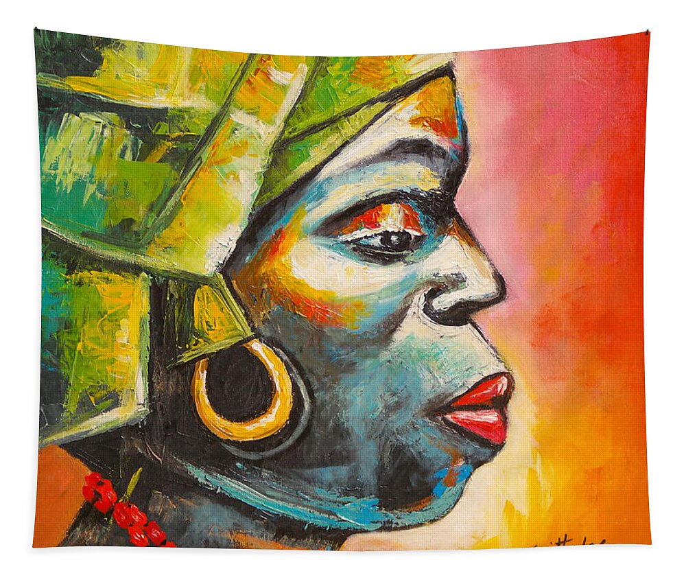 Living Room Tapestry featuring the painting Bond of MotherHood by Olaoluwa Smith