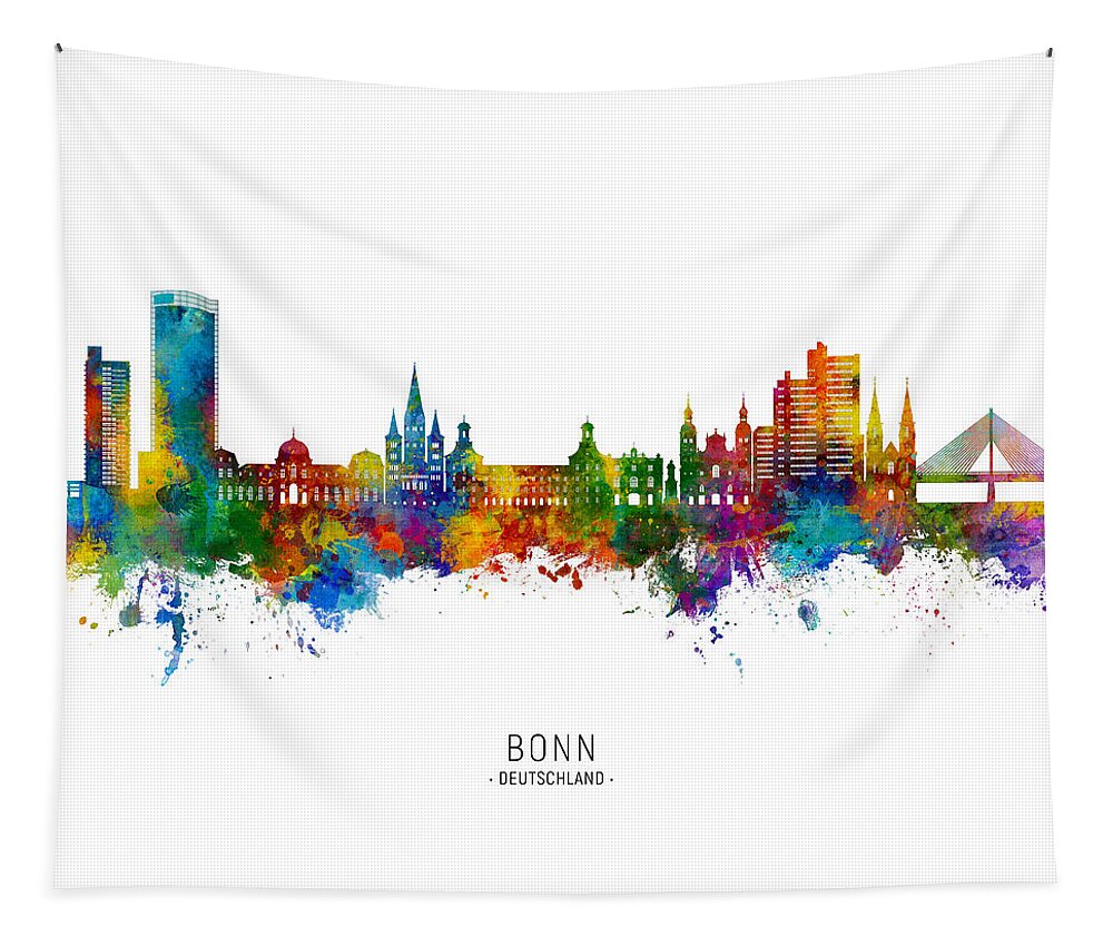 Bonn Tapestry featuring the digital art Bonn Germany Skyline #28 by Michael Tompsett