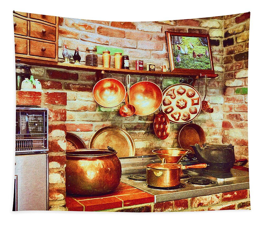 Bonnie Springs Tapestry featuring the mixed media Bonnie Springs Ranch Kitchen by Tatiana Travelways