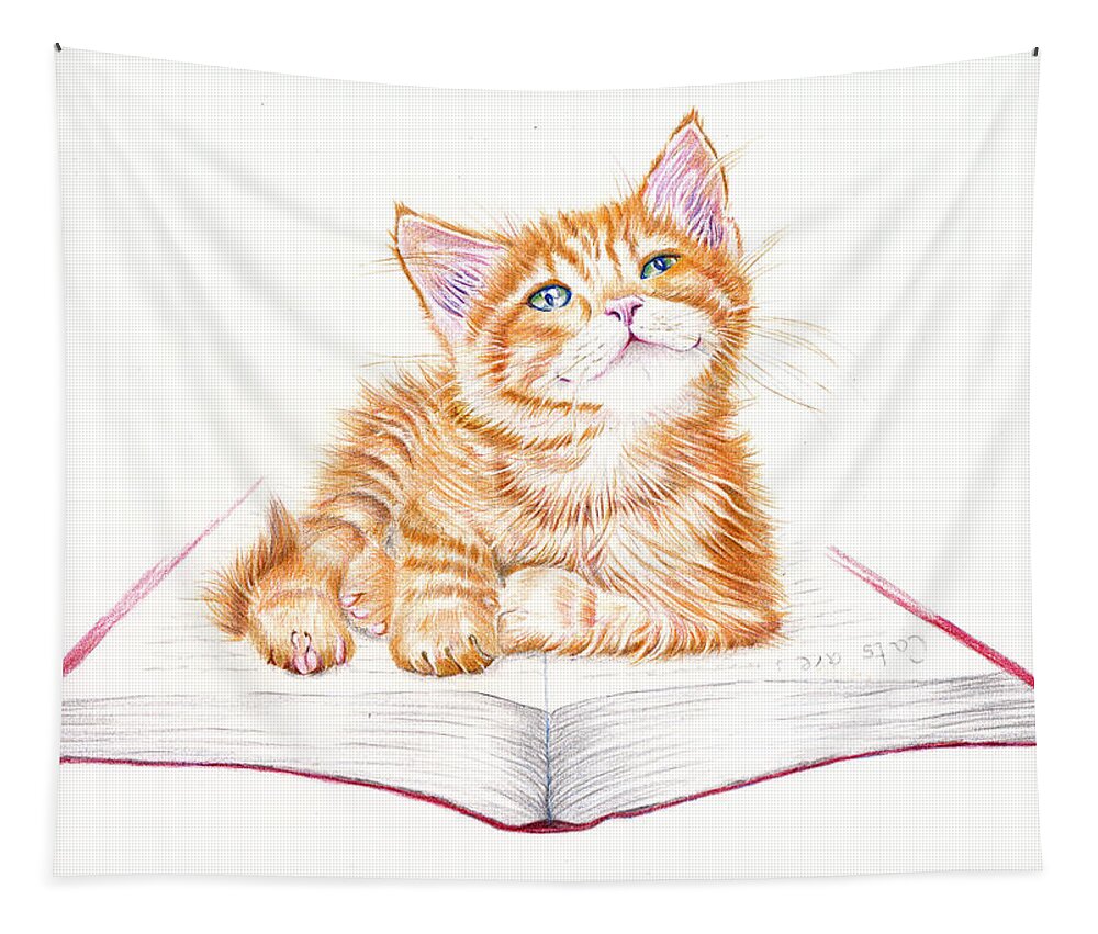 Kitten Tapestry featuring the painting Bookmark - Marmalade Kitten by Debra Hall