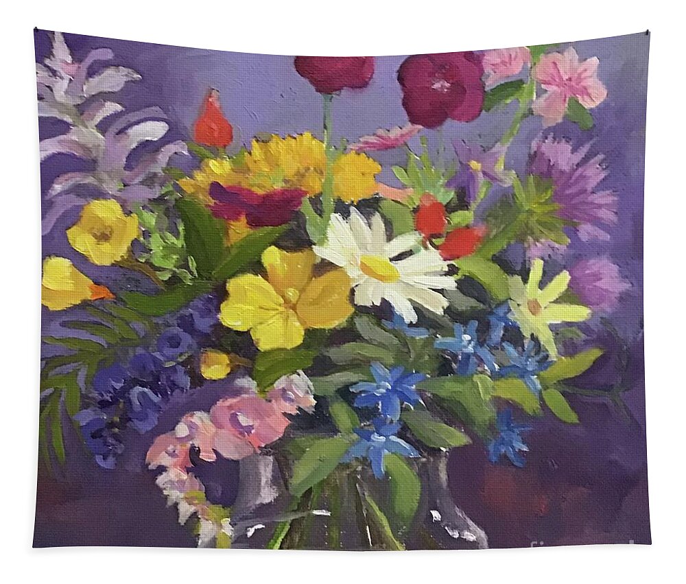 Borage Tapestry featuring the painting Borage and Clary Sage by Anne Marie Brown