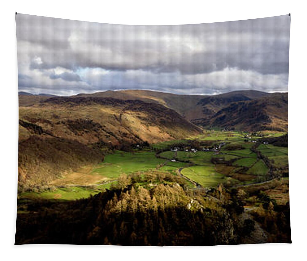 Panorama Tapestry featuring the photograph Borrowdale Aerial Lake District by Sonny Ryse