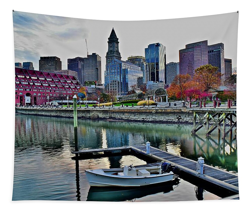 Boston Tapestry featuring the photograph Boston at Waters Edge by Frozen in Time Fine Art Photography