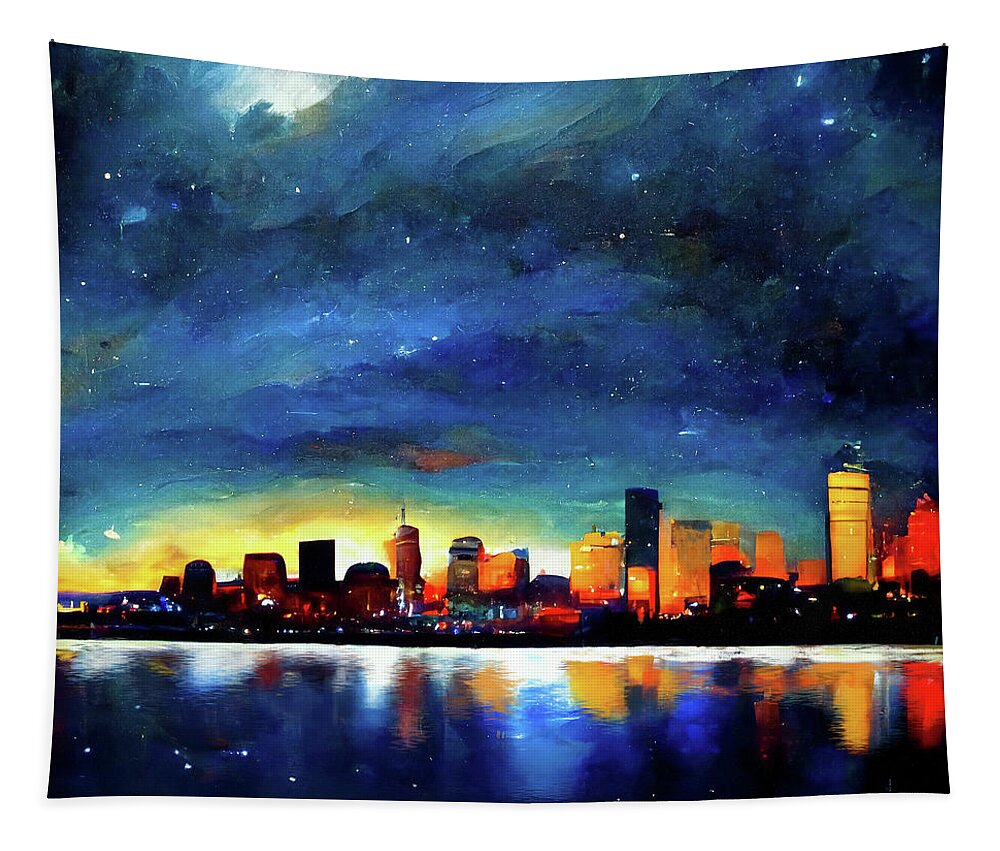 Boston Tapestry featuring the digital art Boston Skyline - Abstract Night Sky by Mark Tisdale