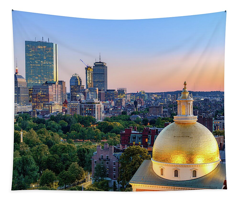 Boston Tapestry featuring the photograph Boston State House 1 by Michael Hubley
