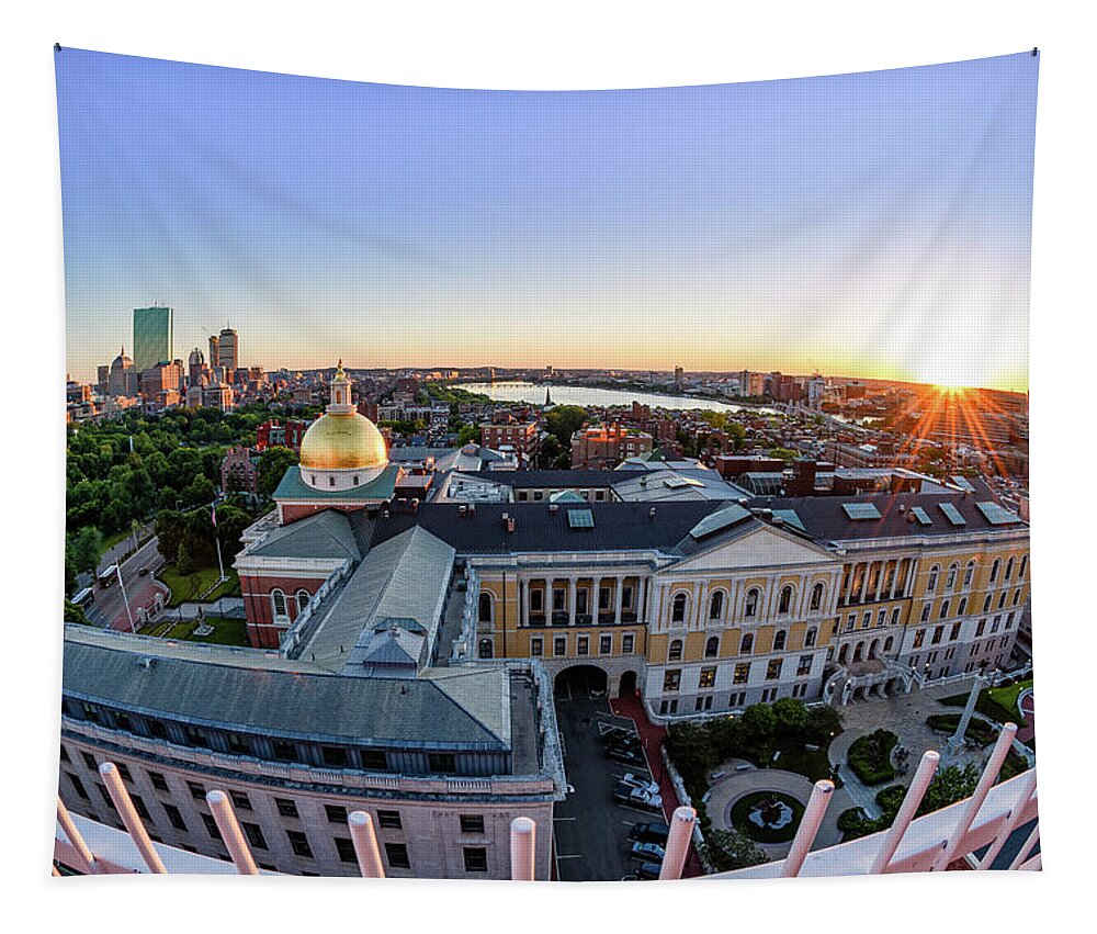 Boston Tapestry featuring the photograph Boston State House, Fisheye View by Michael Hubley