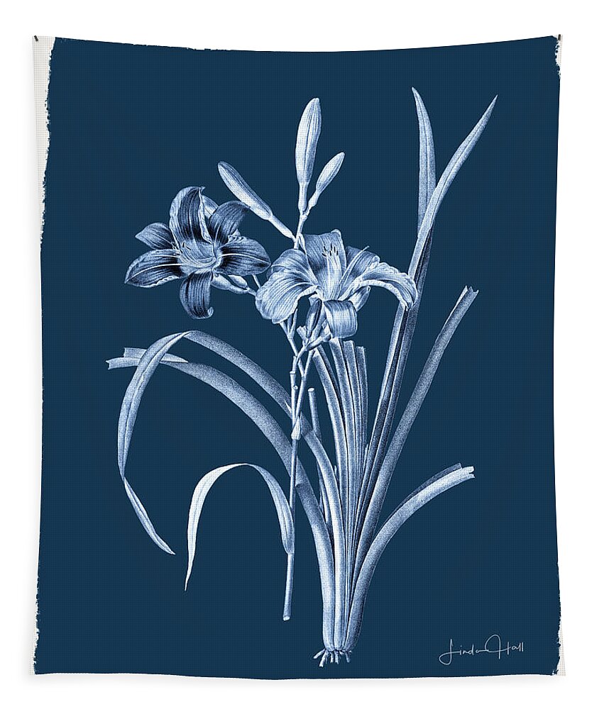 Digital Tapestry featuring the digital art Botanical Cyanotype Series No. Six by Linda Lee Hall