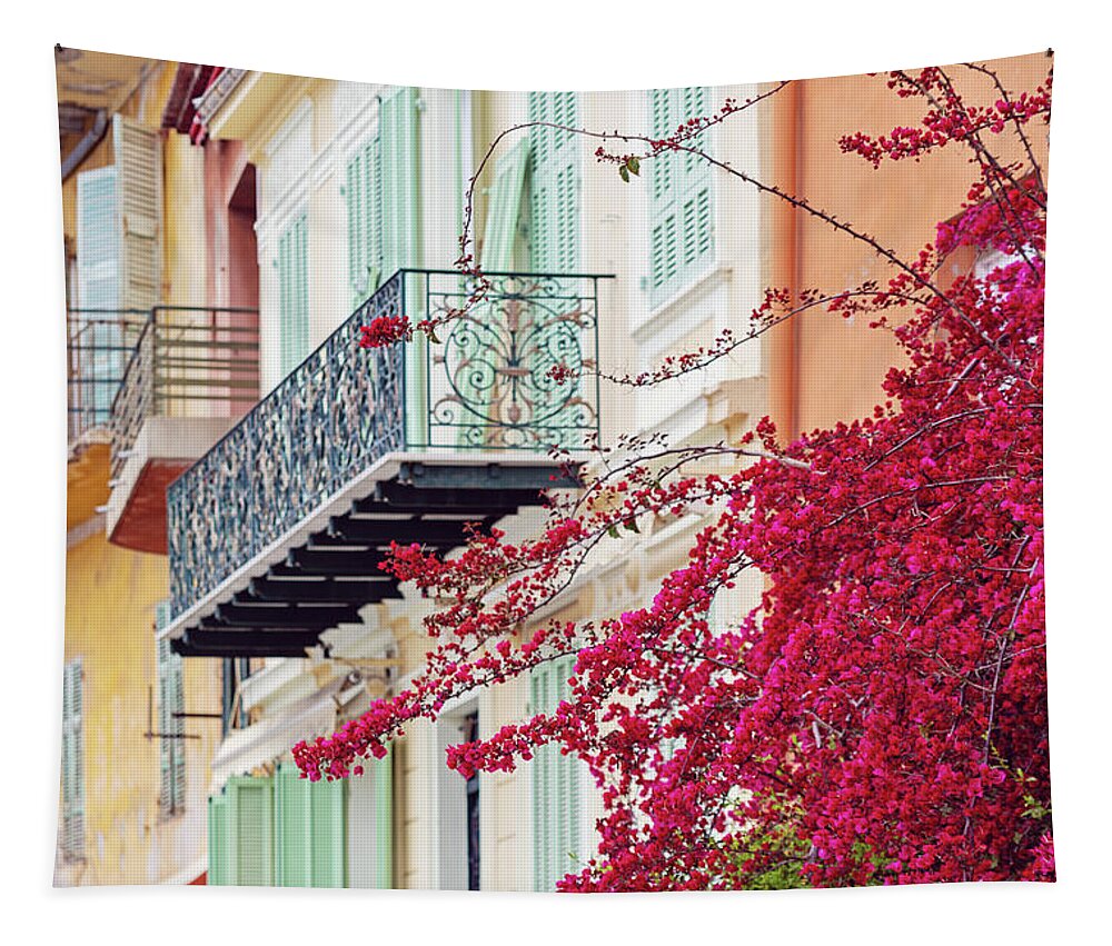 Bougainvillea Tapestry featuring the photograph Bougainvillea in Villefranche Sur Mer by Melanie Alexandra Price