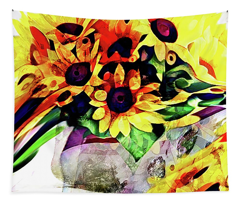 Sunflowers Tapestry featuring the digital art Bouquet Sunflowers Abstract by Cathy Anderson