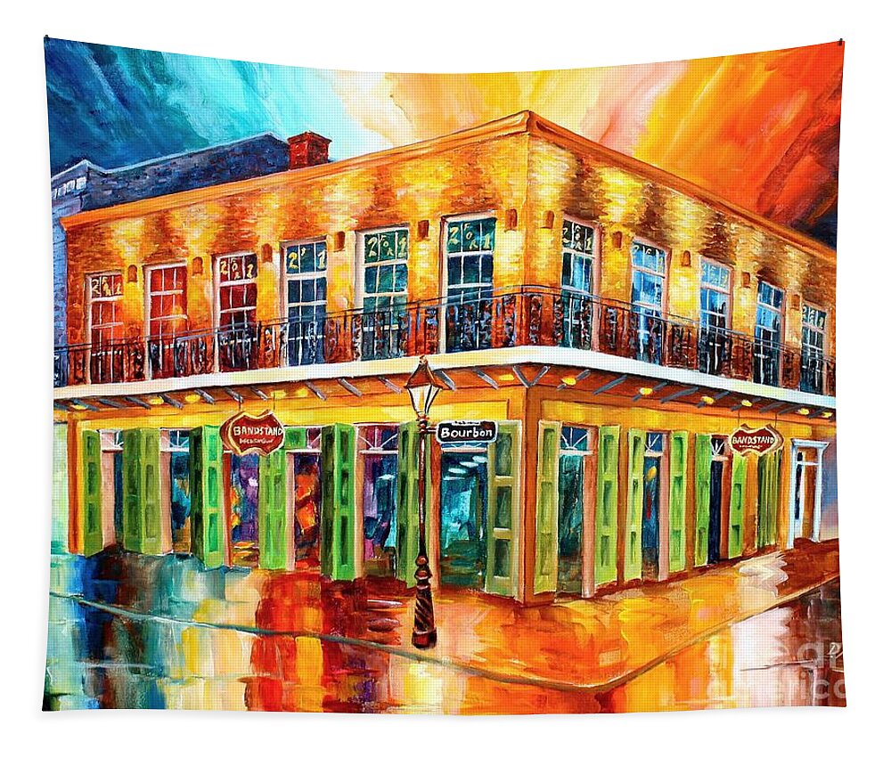 New Orleans Tapestry featuring the painting Bourbon Bandstand in New Orleans by Diane Millsap