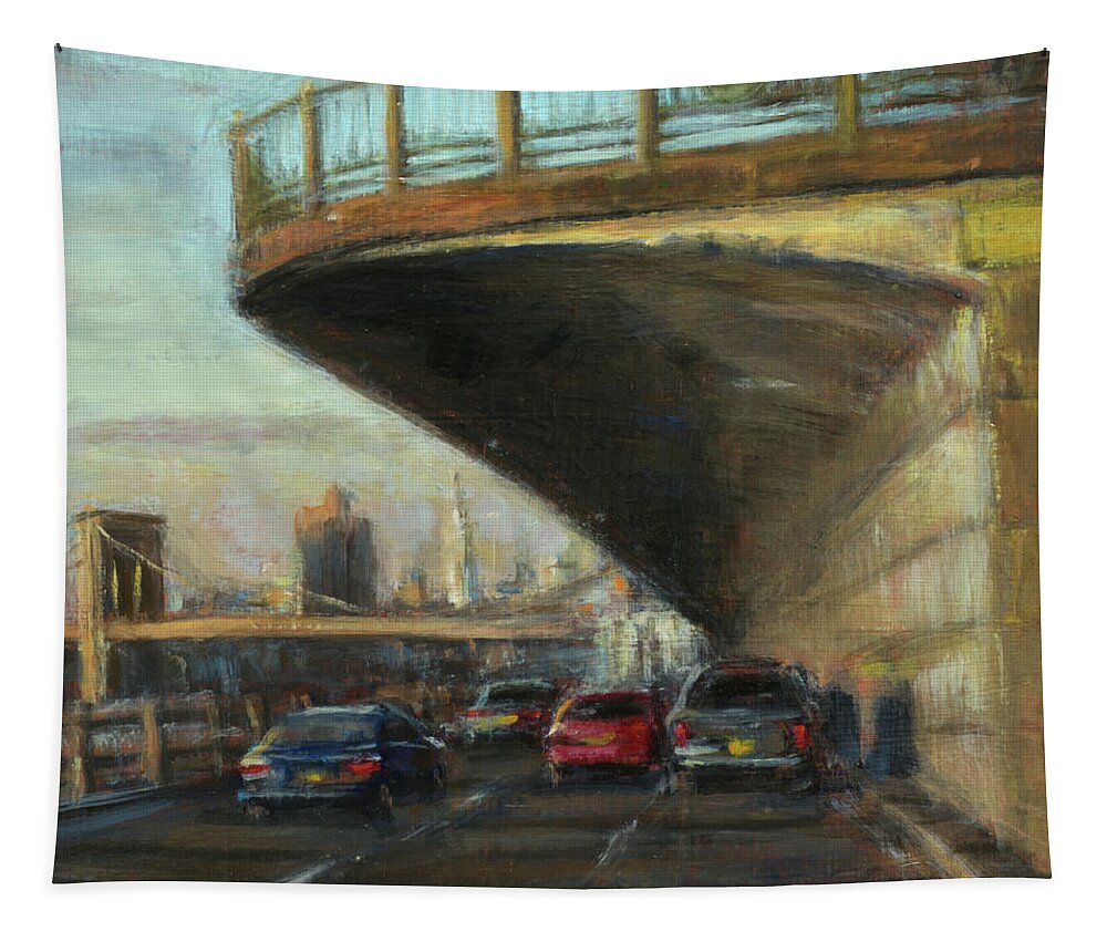 Manhattan Tapestry featuring the painting BQE East by Sarah Yuster